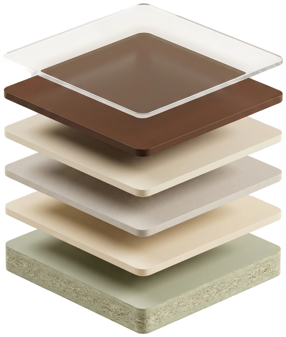 Exploded diagram of six PU layers